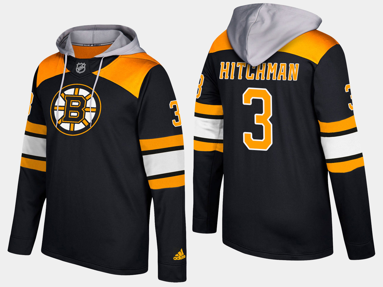 Men NHL Boston bruins retired #3 lionel hitchman black hoodie->boston bruins->NHL Jersey